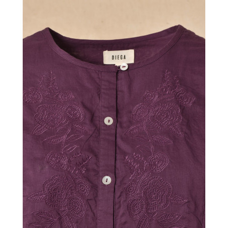 Blouse brodée boutonnée violette Diega