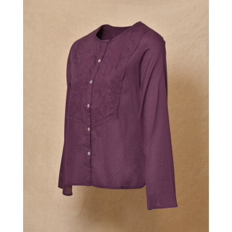 Blouse brodée boutonnée violette Diega