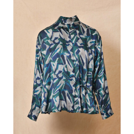 Chemisier en soie bleu à motifs Pomandère