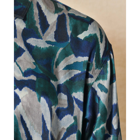 Chemisier en soie bleu à motifs Pomandère