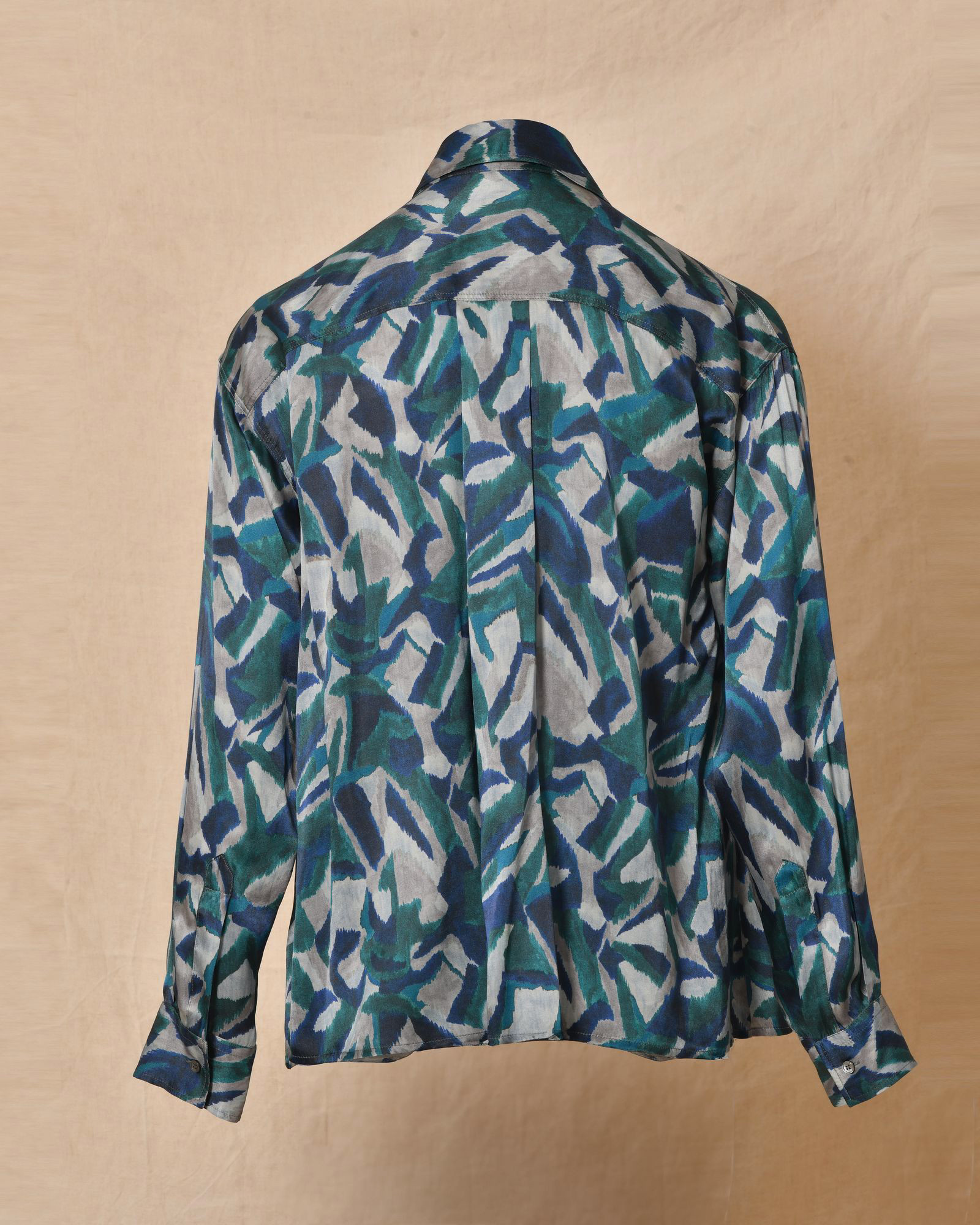 Chemisier en soie bleu à motifs Pomandère