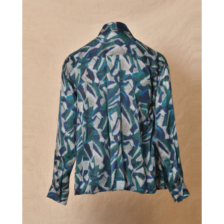 Chemisier en soie bleu à motifs Pomandère