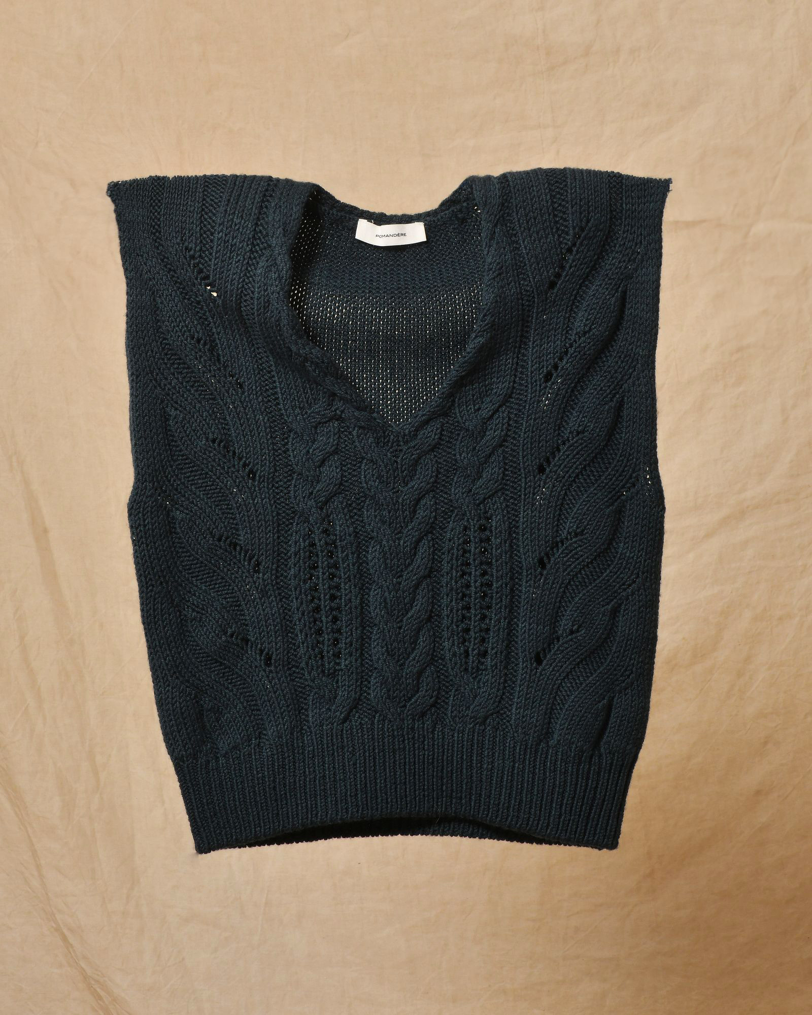 Pull en laine sans manches vert foncé Pomandère