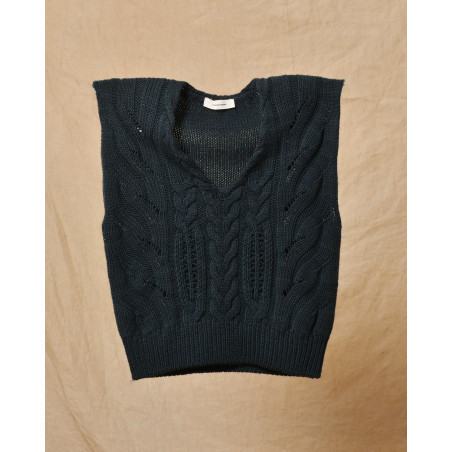 Pull en laine sans manches vert foncé Pomandère