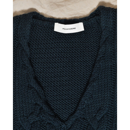 Pull en laine sans manches vert foncé Pomandère