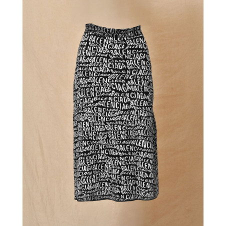 Jupe patineuse en maille noir à logo Balenciaga