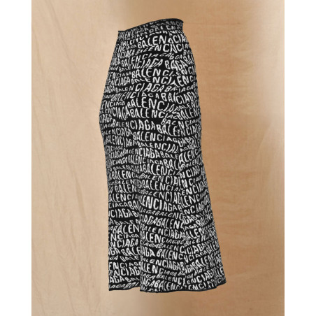 Jupe patineuse en maille noir à logo Balenciaga