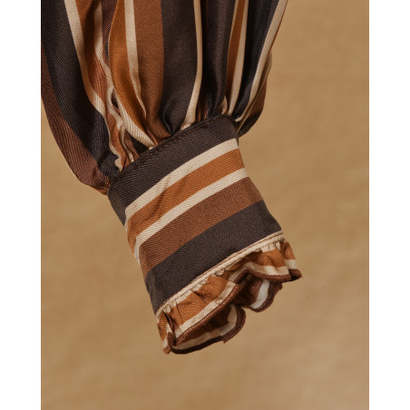 Blouse rayée boutonnée à col froncé camel Chloé Stora