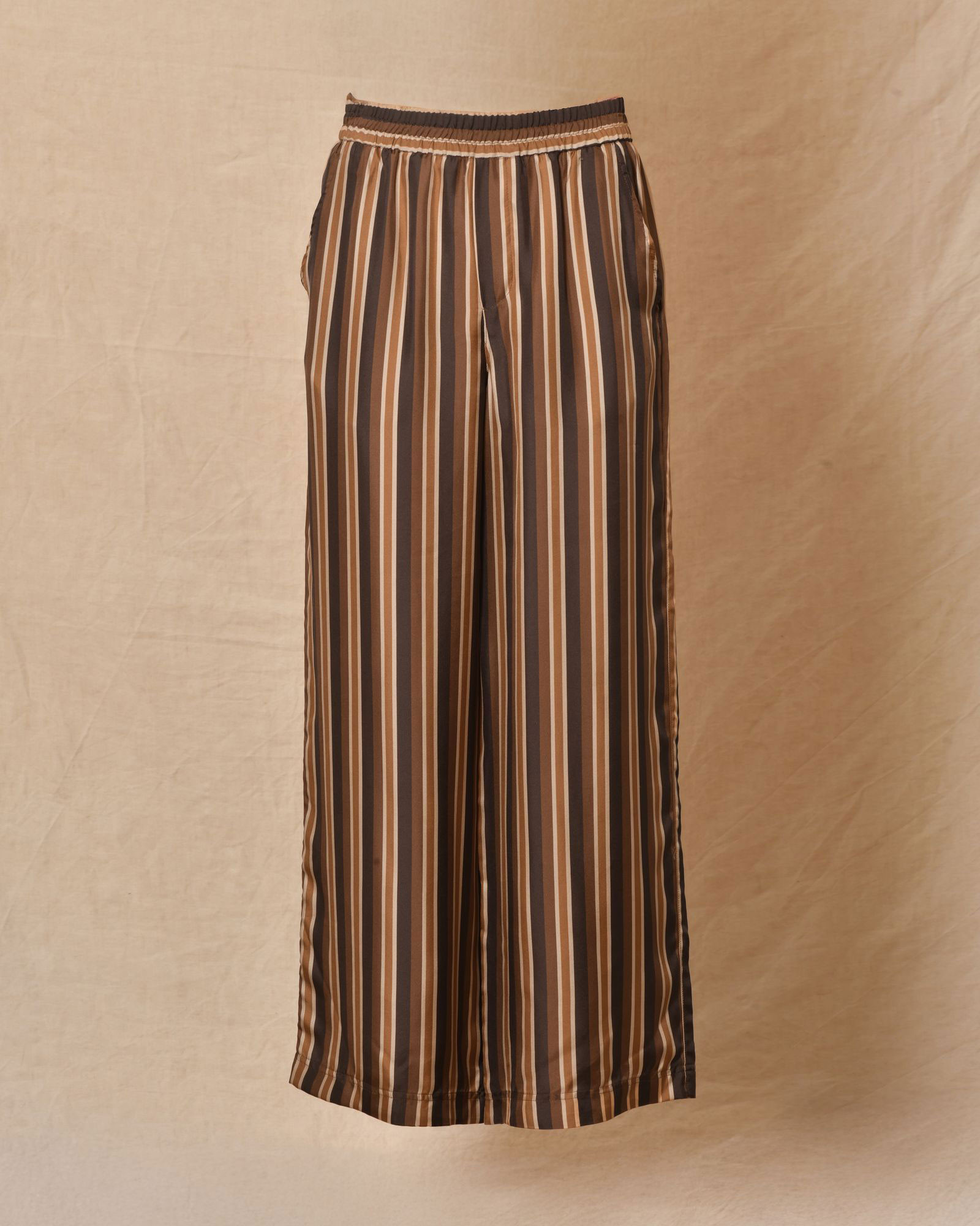 Pantalon en soie rayée camel Chloé Stora