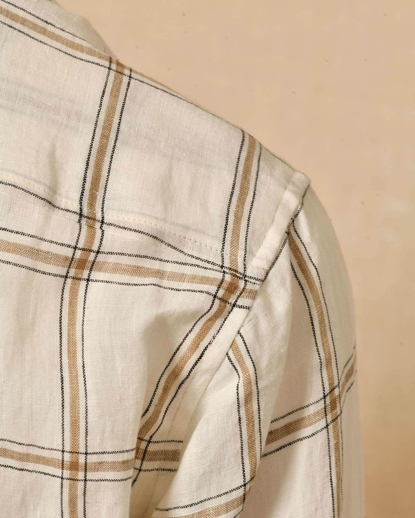 Veste à carreaux ceinturée en lin blanc Diega