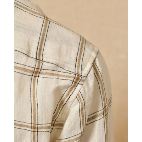 Veste à carreaux ceinturée en lin blanc Diega