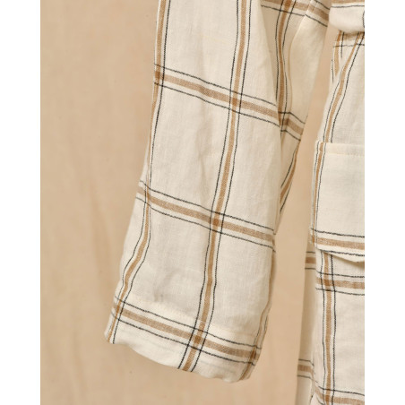 Veste à carreaux ceinturée en lin blanc Diega