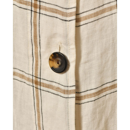 Veste à carreaux ceinturée en lin blanc Diega