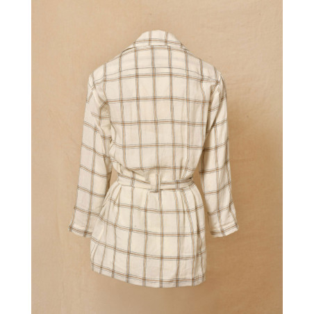 Veste à carreaux ceinturée en lin blanc Diega
