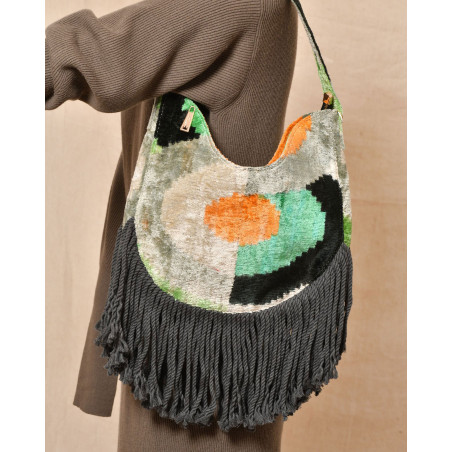 Sac en velours multicolore à franges La Milanesa