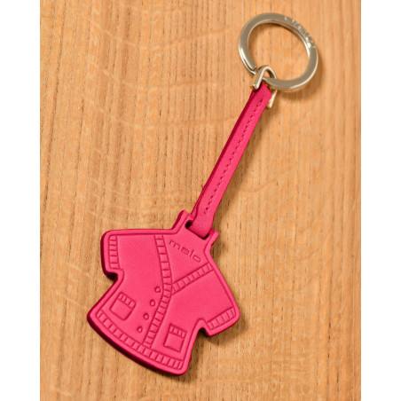 Porte-clés en cuir forme manteau rose Malo