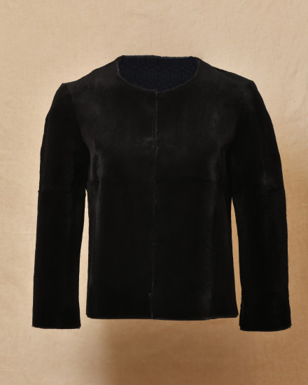 Veste en peau lainée noire Biancalani