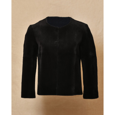Veste en peau lainée noire Biancalani