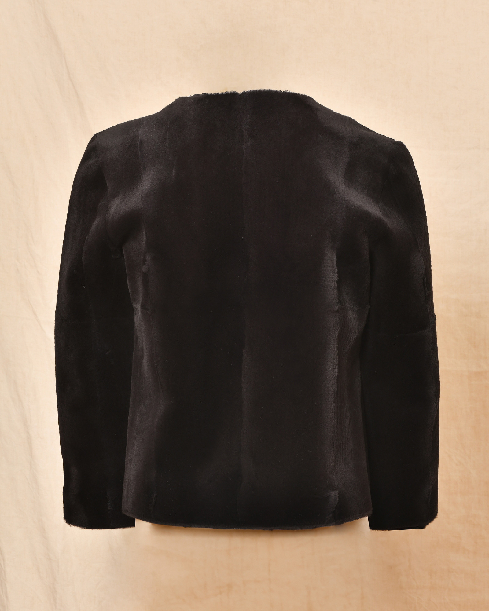 Veste en peau lainée noire Biancalani