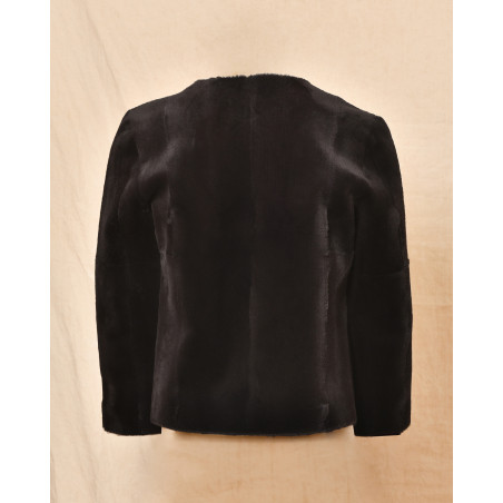 Veste en peau lainée noire Biancalani