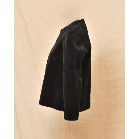 Veste en peau lainée noire Biancalani