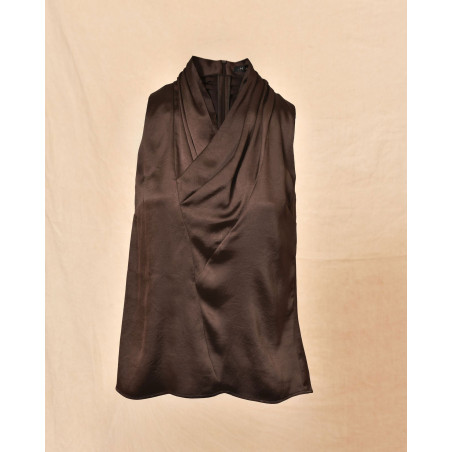 Top en satin marron sans manches Malloni
