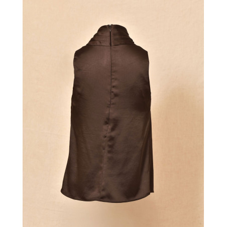 Top en satin marron sans manches Malloni