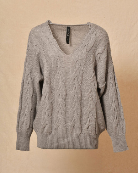 Pull en laine torsadé col V Emma White
