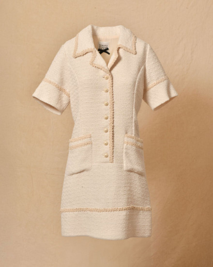 Robe en tweed écru a col chemisier Edward Achour