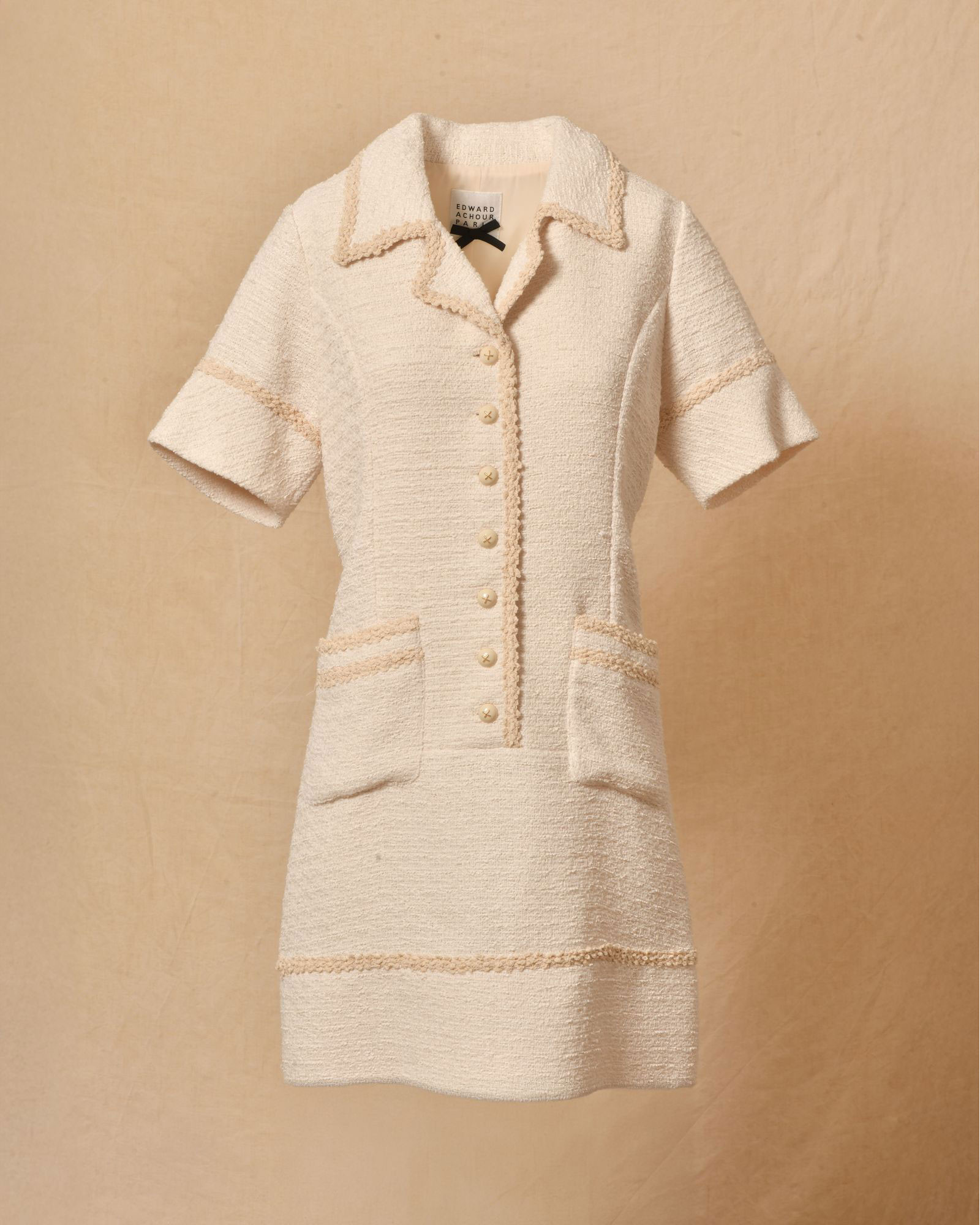 Robe en tweed écru a col chemisier Edward Achour