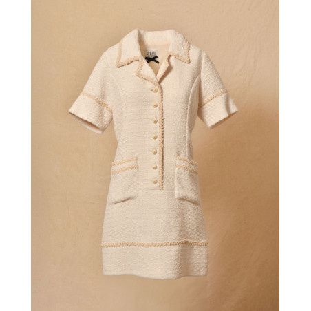 Robe en tweed écru a col chemisier Edward Achour
