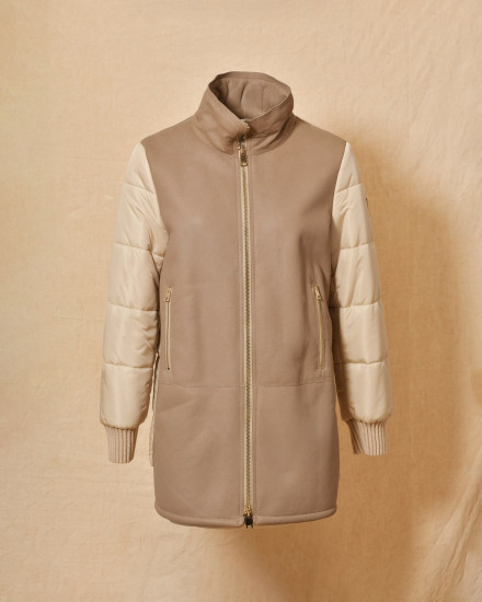 Manteau matelassé bi-matière taupe Lorena Antoniazzi
