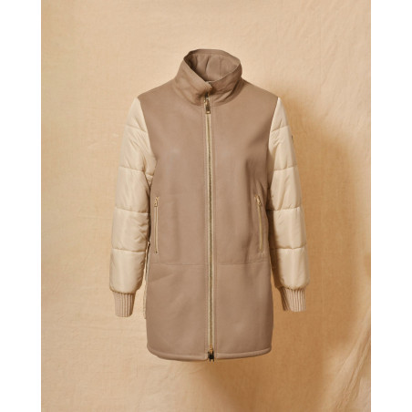 Manteau matelassé bi-matière taupe Lorena Antoniazzi