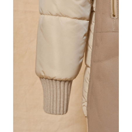 Manteau matelassé bi-matière taupe Lorena Antoniazzi