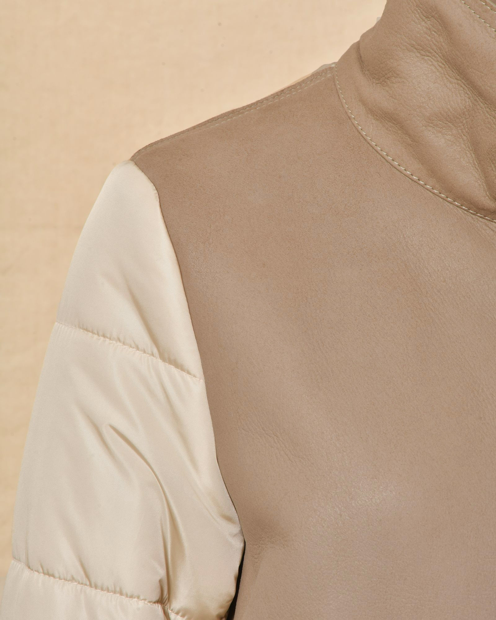 Manteau matelassé bi-matière taupe Lorena Antoniazzi