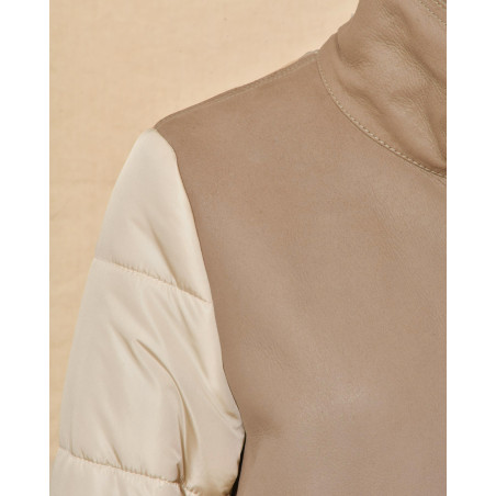 Manteau matelassé bi-matière taupe Lorena Antoniazzi