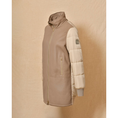 Manteau matelassé bi-matière taupe Lorena Antoniazzi