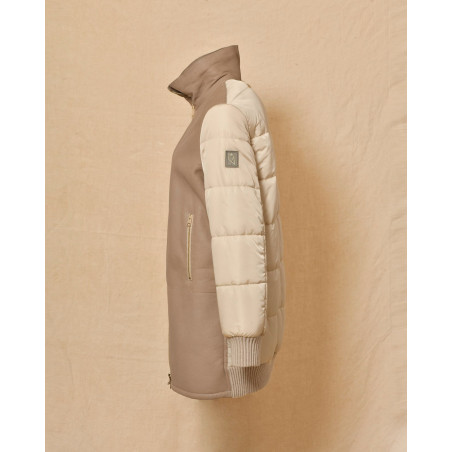 Manteau matelassé bi-matière taupe Lorena Antoniazzi