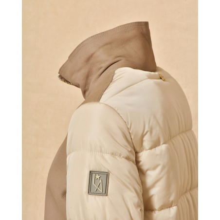 Manteau matelassé bi-matière taupe Lorena Antoniazzi