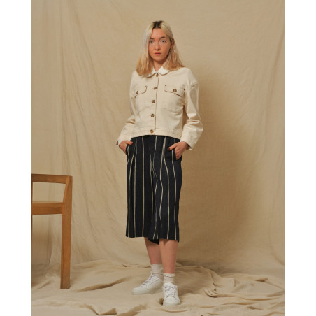 Bermuda en lin bleu à rayures Lorena Antoniazzi