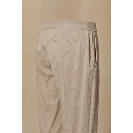 Pantalon en lin beige à rayures bleues Lorena Antoniazzi