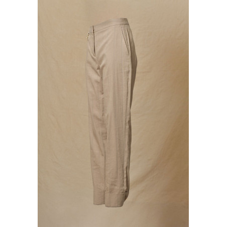 Pantalon en lin beige à rayures bleues Lorena Antoniazzi