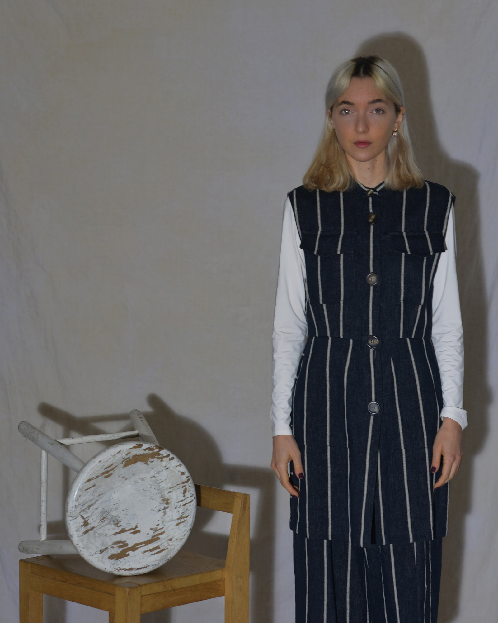 Chemisier sans manches en lin à rayures Lorena Antoniazzi