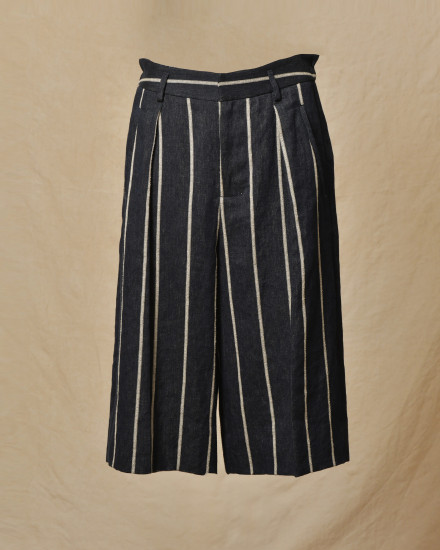 Bermuda en lin bleu à rayures Lorena Antoniazzi