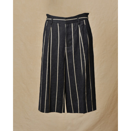 Bermuda en lin bleu à rayures Lorena Antoniazzi