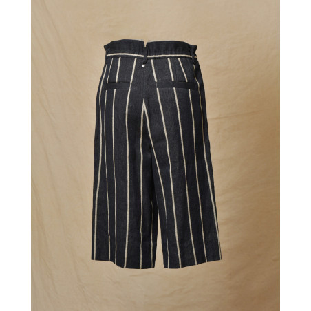 Bermuda en lin bleu à rayures Lorena Antoniazzi