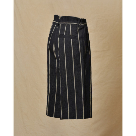 Bermuda en lin bleu à rayures Lorena Antoniazzi