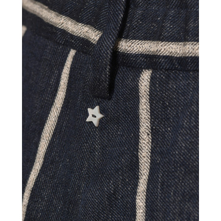 Bermuda en lin bleu à rayures Lorena Antoniazzi