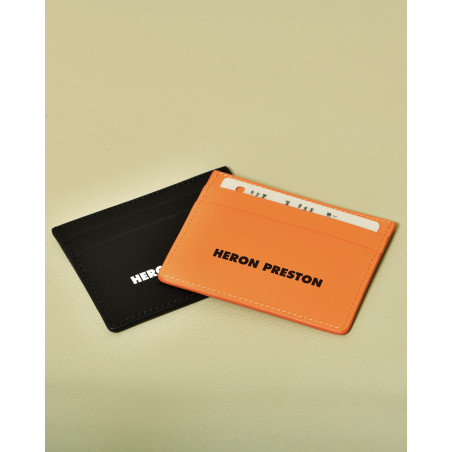 Portes cartes en cuir orange Heron Preston
