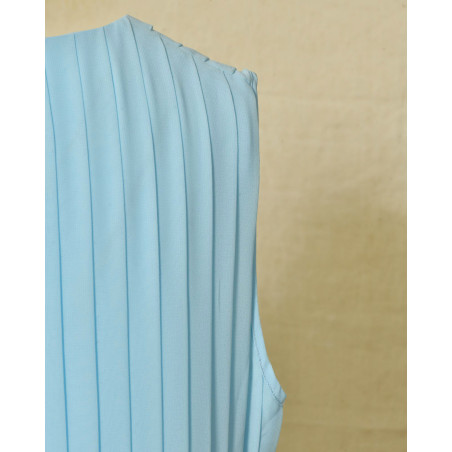 Veste longue bleu ciel plissée à décolleté en V Edward Achour